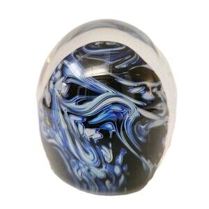 Paperweight Art Glass Hand Blown Cobalt Blue/White/Clear Abstract